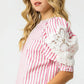 Umgee Striped Lace Puff Sleeve Blouse