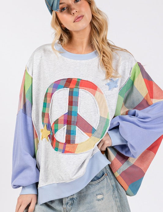 SAGE + FIG Contrast Peace Patch Dropped Shoulder Sweatshirt Sweatshirts