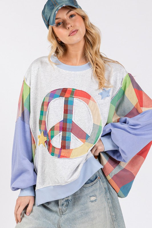 SAGE + FIG Contrast Peace Patch Dropped Shoulder Sweatshirt Sweatshirts