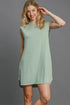 Umgee Round Neck Sleeveless High-Low Curved Hemline Mini Dress Dusty Mint
