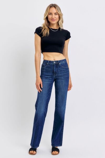 Judy Blue Full Size Tummy Control Straight Jeans Dark Jeans