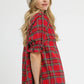 Umgee Plaid Smocked V-Neck Flannel Top