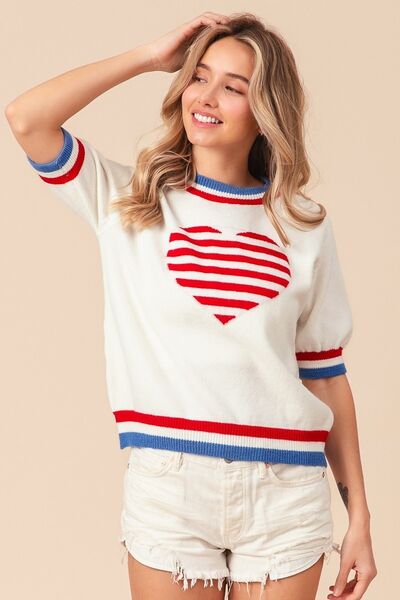 BiBi US Flag Theme Striped Heart Sweater Sweaters