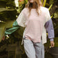 BiBi Exposed Seam Slit Striped Round Neck T-Shirt T-Shirts
