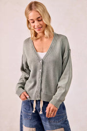 BiBi Washed Sweater V Neck Cardigan | Daverri Fashions