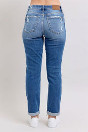 Judy Blue Full Size Button Fly Distressed Jeans with Pockets Jeans