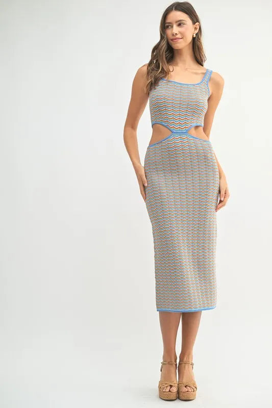 MABLE Multi Color Chevron Knit Bodycon Midi Dress