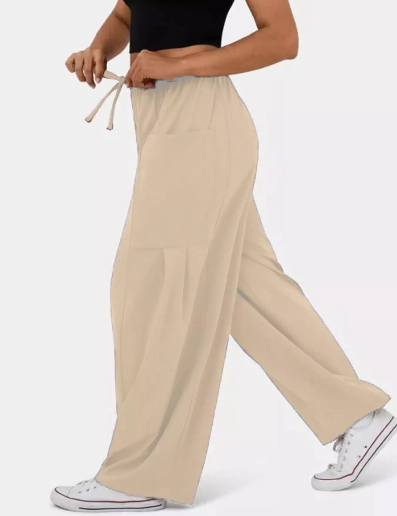 Drawstring Wide Leg Pants | Pants Daverri Fashions