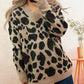 Leopard V-Neck Drop Shoulder Sweater - DAVERRI FASHIONS
