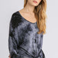 Umgee Full Size Tie Dye Lightweight Long Sleeve Top Plus Size Dark Gray