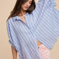 Annie Wear Striped Button Up Half Sleeve Shirt Lt Blue XL Tops