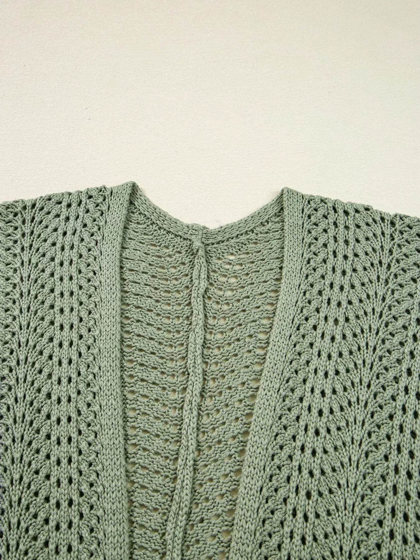 Scalloped Edge Eyelet Knit Batwing Sleeve Cardigan - DAVERRI FASHIONS