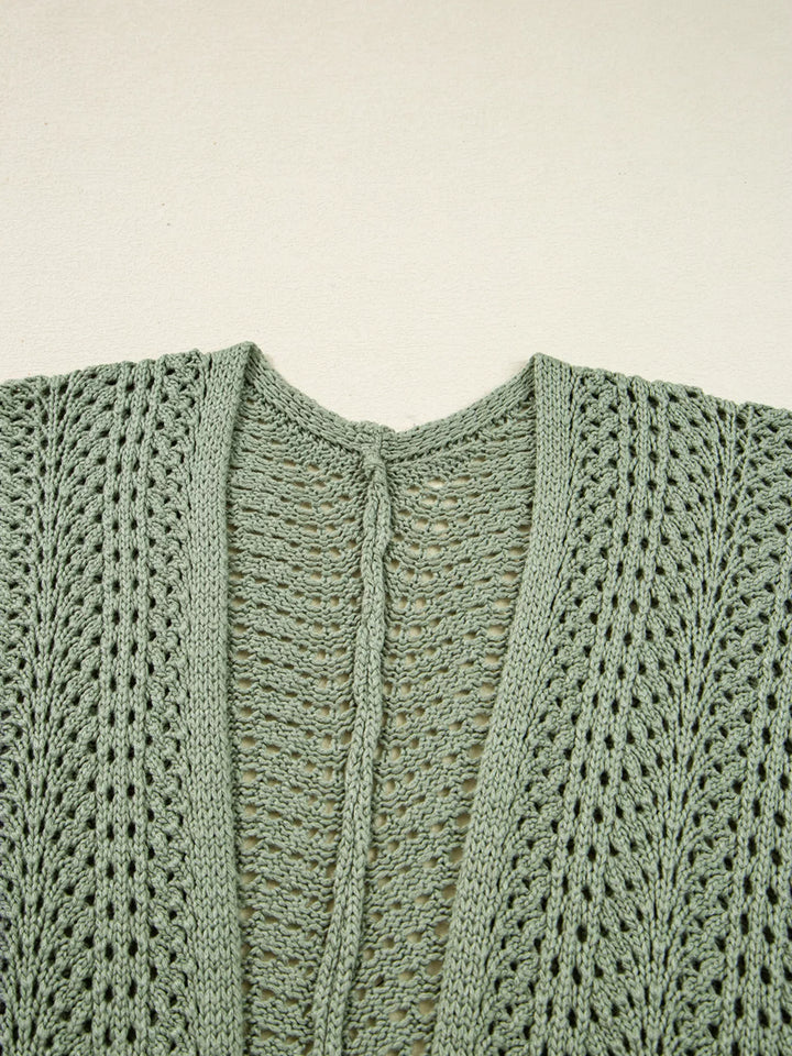 Scalloped Edge Eyelet Knit Batwing Sleeve Cardigan | Cardigans Daverri Fashions