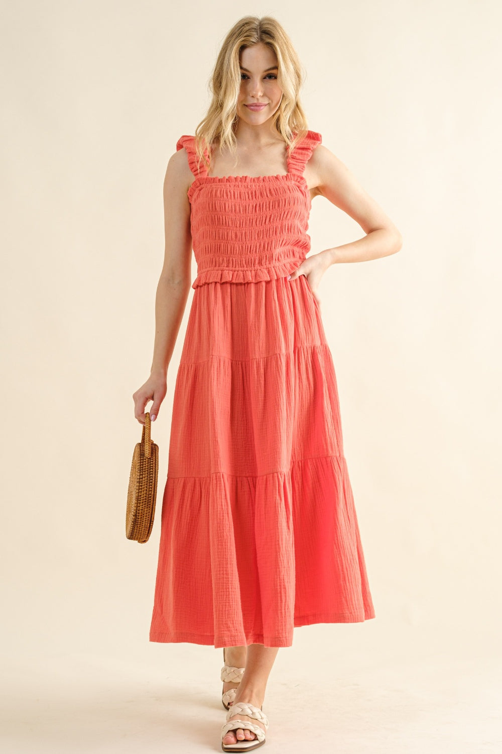 And The Why Smocked Ruffled Tiered Dress Camellia S
