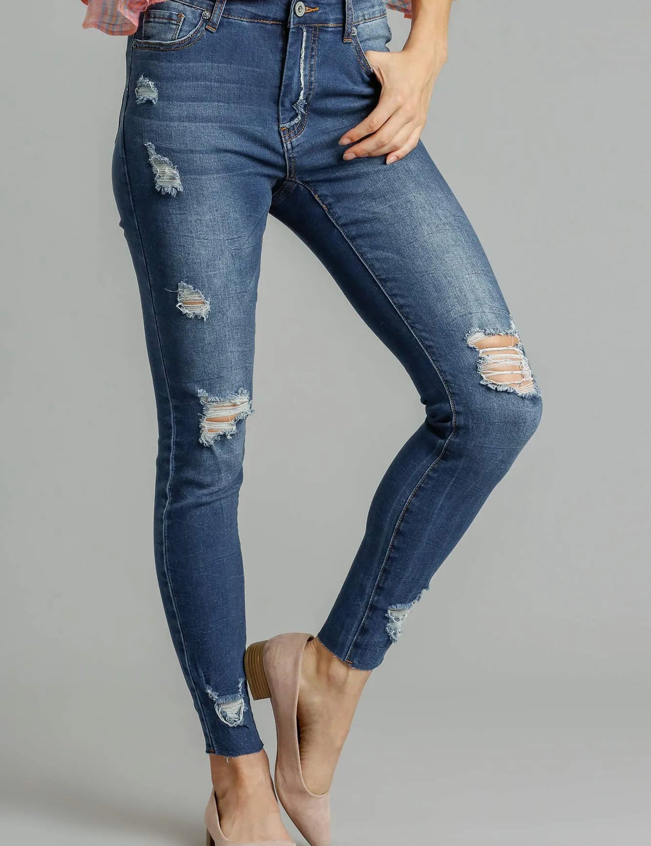 Umgee Distressed Skinny Jeans with Pockets | Jeans Daverri Fashions