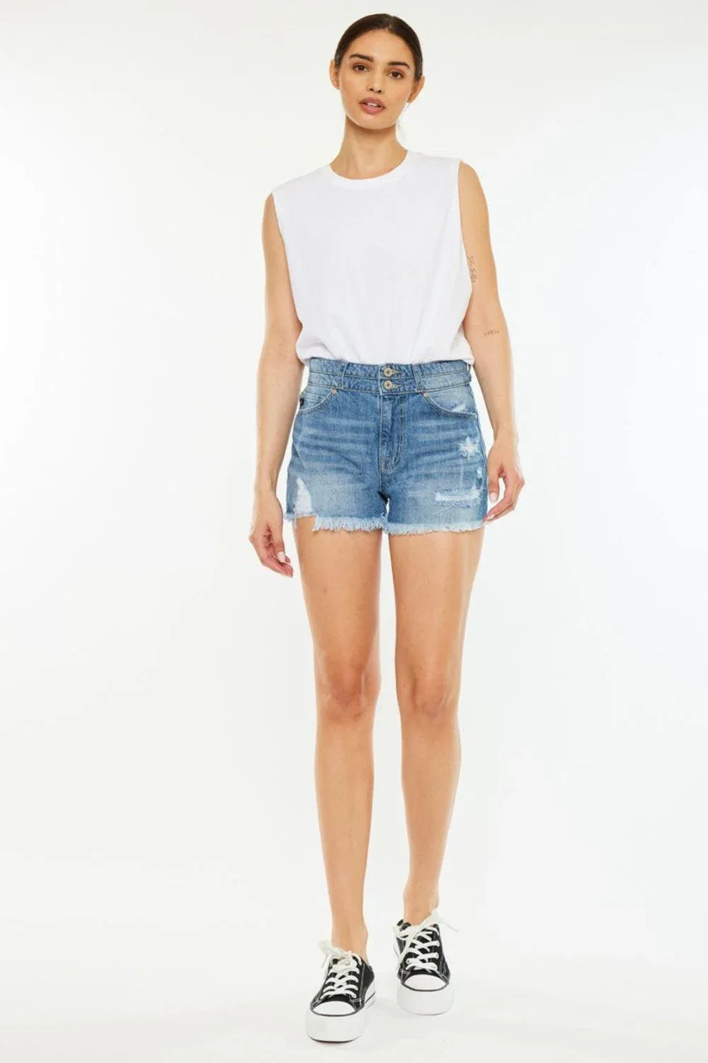 Kancan Full Size High Rise Raw Hem Denim Shorts - DAVERRI FASHIONS