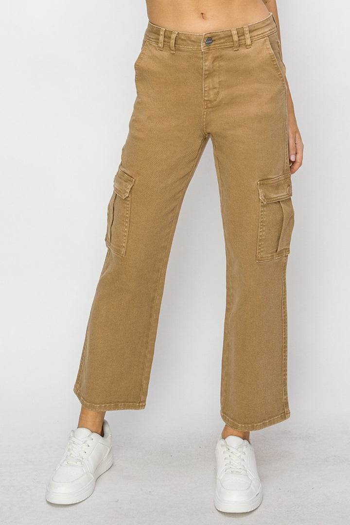 Risen Full Size High Rise Cargo Jeans Mocha Cargo Jeans