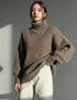 Cozy oversized ribbed knit turtleneck sweater in taupe, plus size