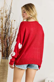 ADORA Plus Size Heart V-Neck Knit Top | Sweaters Daverri Fashions