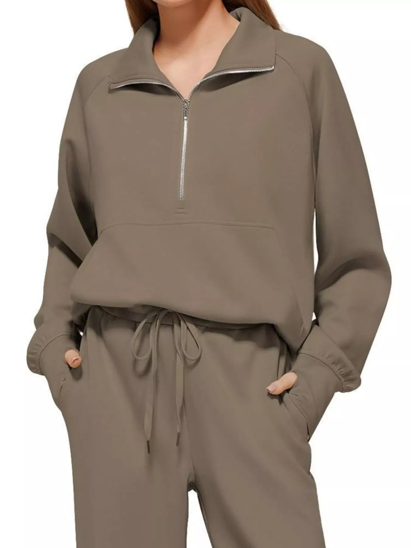 Full Size Half-Zip Sweatshirt and Wide-Leg Pants Set Plus Size | Outfit Sets Daverri Fashions