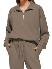 Full Size Half-Zip Sweatshirt and Wide-Leg Pants Set Plus Size | Outfit Sets Daverri Fashions