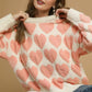 Umgee Mix Heart Pattern Pearl Accent Sweater - DAVERRI FASHIONS