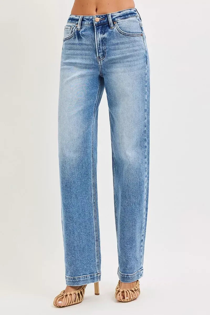 RISEN High Rise Wide Baggy Jeans - DAVERRI FASHIONS