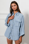 Light blue BiBi button-down denim shirt with chest pockets, size S