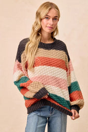 BiBi Stripes Color Block Chunky Sweater | Sweaters Daverri Fashions