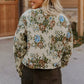 Vintage Floral Print Zip Up Contrast Collared Jacket - DAVERRI FASHIONS