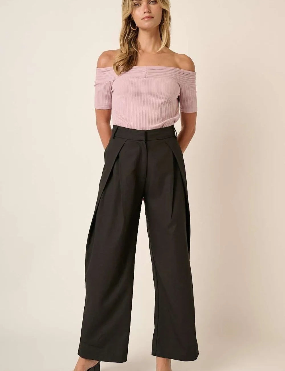 Black Mittoshop Deep Pleated High Waisted Wide Leg Pants | Pants Daverri Fashions