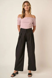 Black Mittoshop Deep Pleated High Waisted Wide Leg Pants | Pants Daverri Fashions