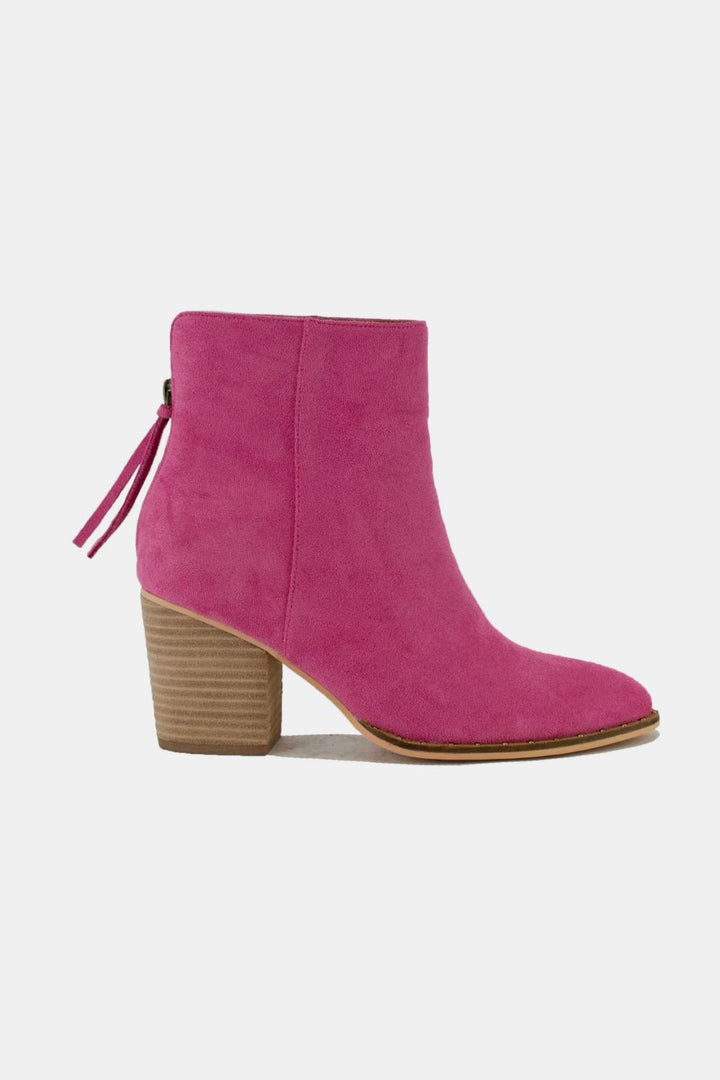 Beast Fashion Suede Point Toe Ankle Booties Cerise Footwear