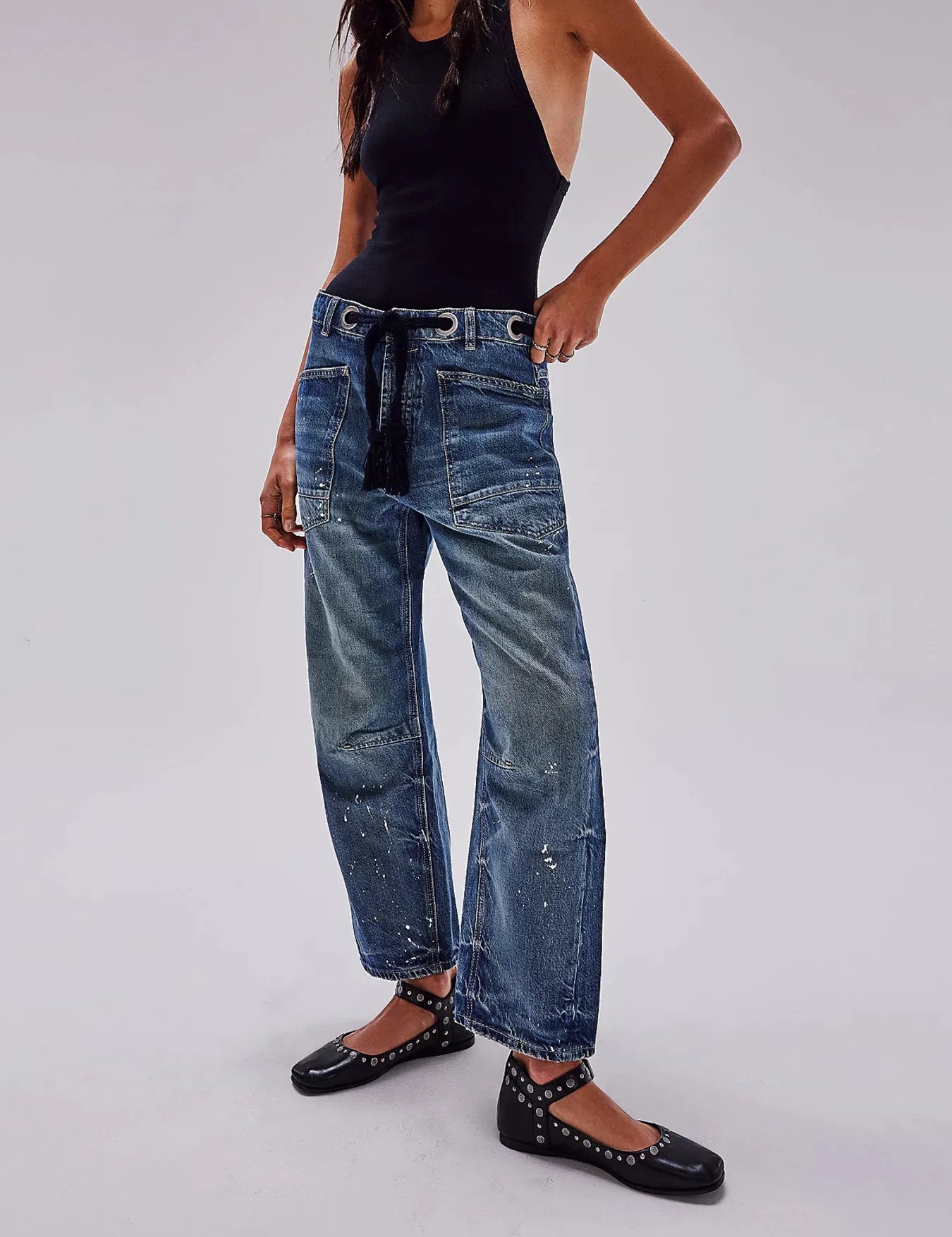 Splash Ink Washed Wide Leg Barrel Jeans | Jeans Daverri Fashions