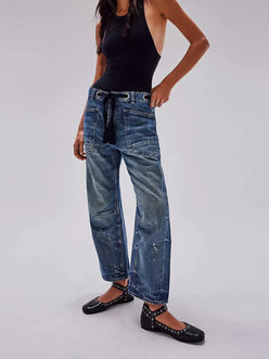 Washed Wide Leg Barrel Jeans - DAVERRI FASHIONS