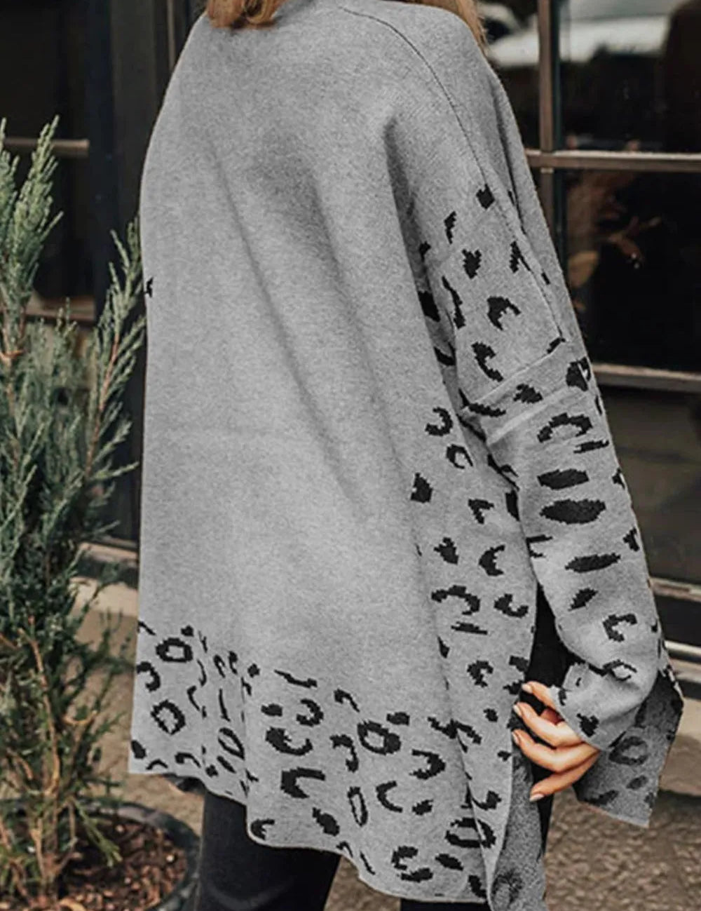 Slit Leopard Mock Neck Dropped Shoulder Sweater | Sweaters Daverri Fashions