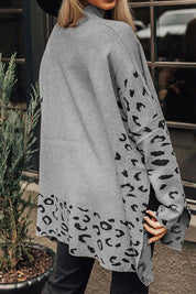 Slit Leopard Mock Neck Dropped Shoulder Sweater | Sweaters Daverri Fashions