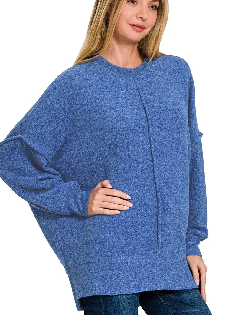 Zenana Brushed Melange Hacci Oversized Sweater | Sweaters Daverri Fashions