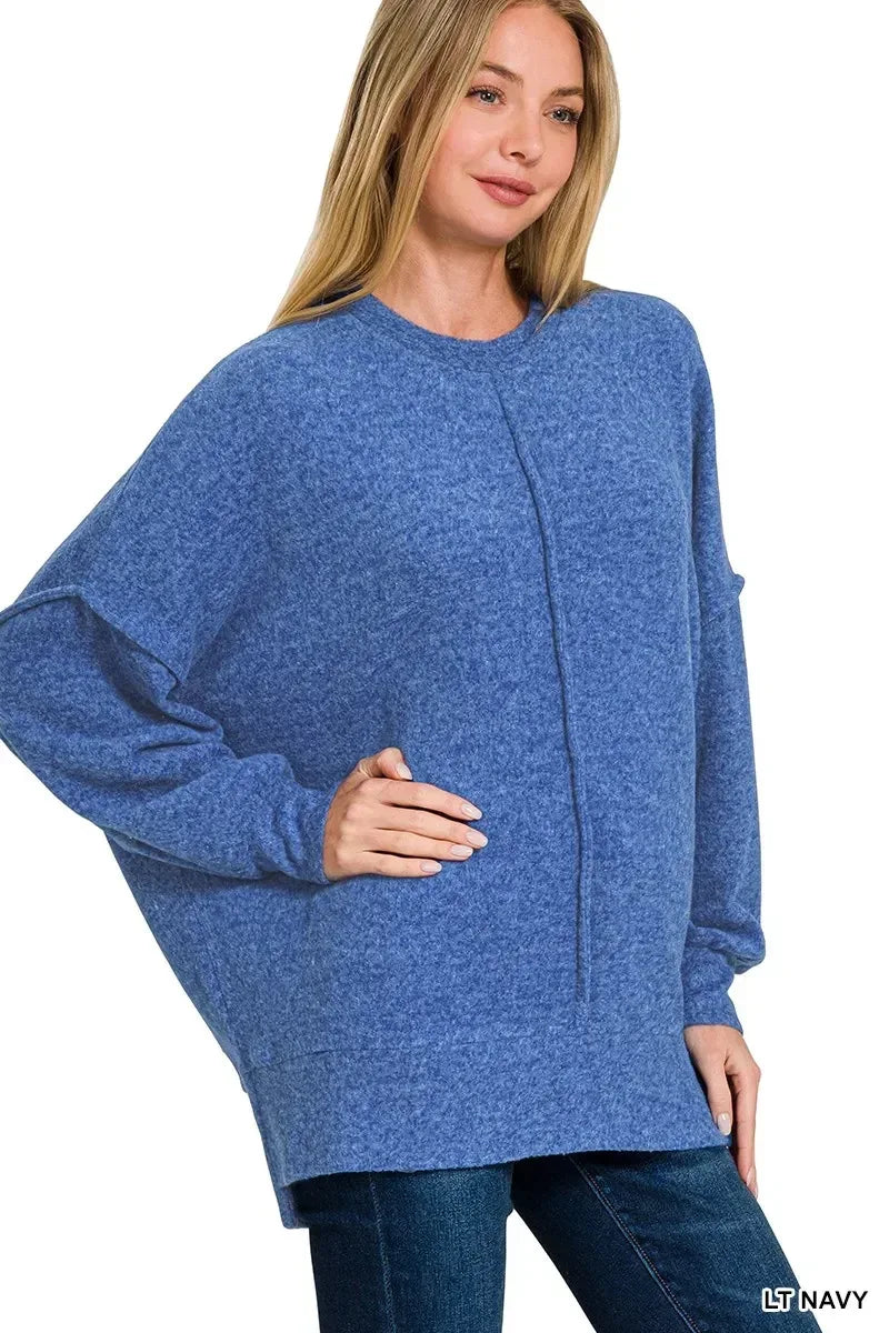 Zenana Brushed Melange Hacci Oversized Sweater - DAVERRI FASHIONS