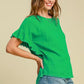 Umgee Full Size Raw Hem Ruffle Short Sleeve Blouse Plus Size Blouses