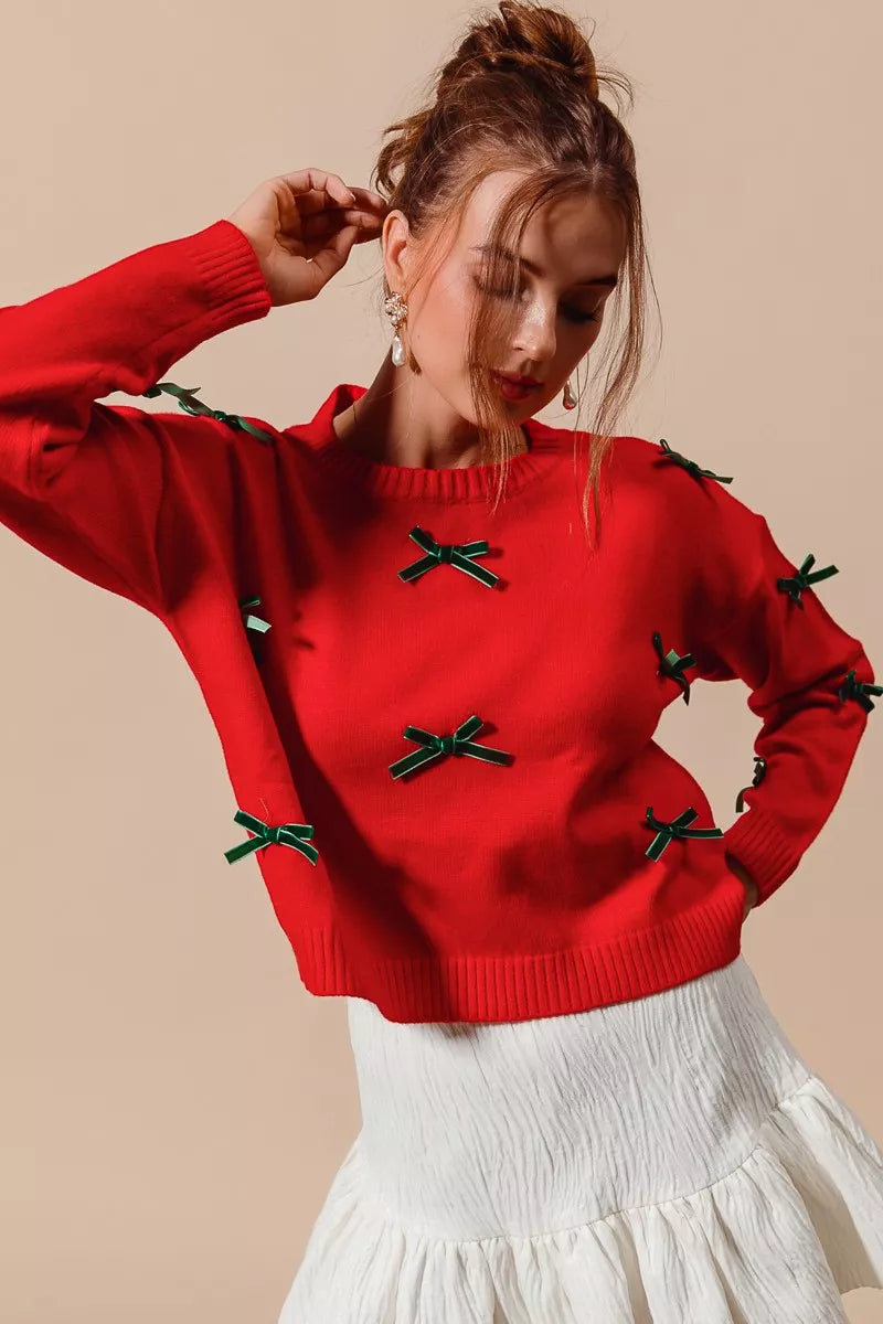 SO ME Ribbon Bow Applique Sweater | Sweaters Daverri Fashions