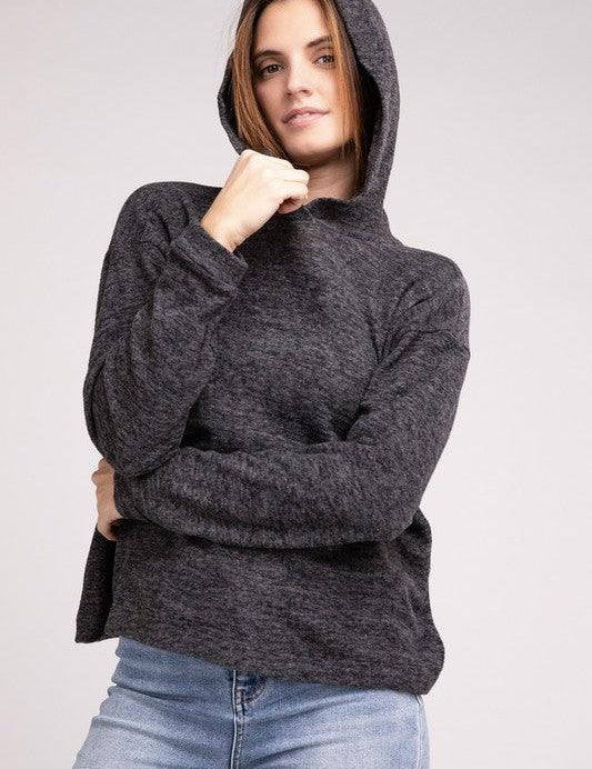 Hooded Brushed Melange Hacci Sweater Sweaters