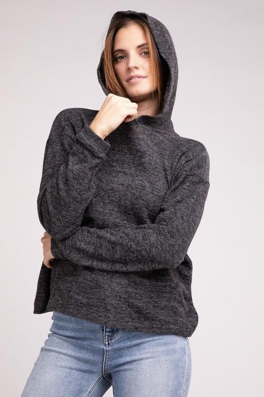 Hooded Brushed Melange Hacci Sweater Sweaters