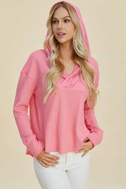 Double Take Full Size High-Low Dropped Shoulder Long Sleeve Hoodie | Hoodies Daverri Fashions
