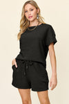 Double Take Full Size Texture Short Sleeve T-Shirt and Drawstring Shorts Set - DAVERRI FASHIONS