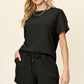 Double Take Full Size Texture Short Sleeve T-Shirt and Drawstring Shorts Set Black XL Outfit Sets