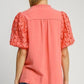 Umgee Full Size Heart Lace Sleeve Ruffle Collar Top Plus Size Tops
