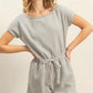 HYFVE Round Neck Short Sleeve Drawstring Waist Romper Light Gray L Rompers