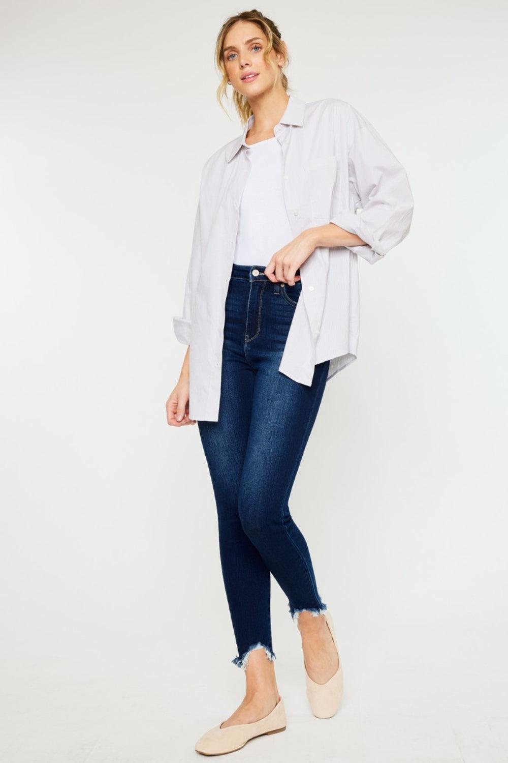 Kancan Full Size High Rise Frayed Ankle Skinny Jeans | Daverri Fashions