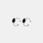 Stainless Steel Natural Tiger's Eye C-Hoop Earrings | Earrings Daverri Fashions